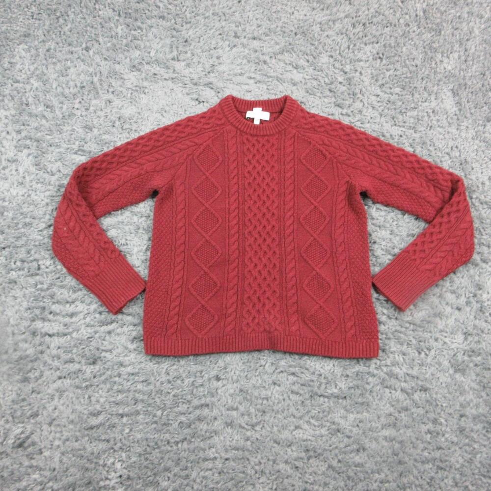 Michael Stars Sweater Womens Small Red Cable Knit Crew Neck Long Sleeve Pullover